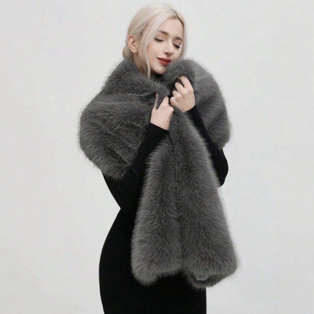 Étole extra longue en fausse fourrure de renard, châle en peluche épaisse pour femmes, robe de soirée d'hiver, enveloppe de luxe