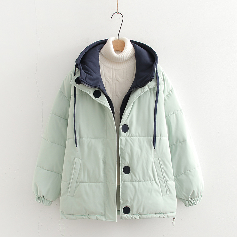 Vestes à capuche rembourrées en coton épais pour femmes, faux deux pièces de Style japonais Harajuku, manteaux amples décontractés à manches longues pour l'hiver