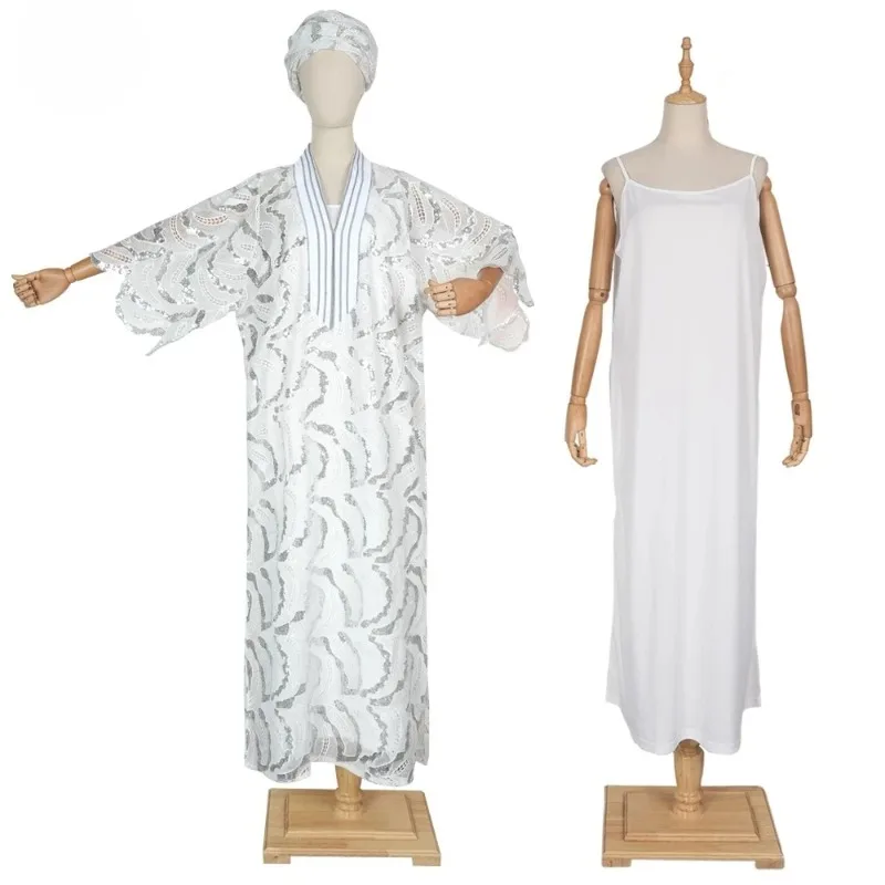 Robe africaine grande taille pour femmes, élégante, dubaï, turquie, vêtements africains, robe de soirée de mariage, vêtements d'église en dentelle blanche, nouvelle collection 2025