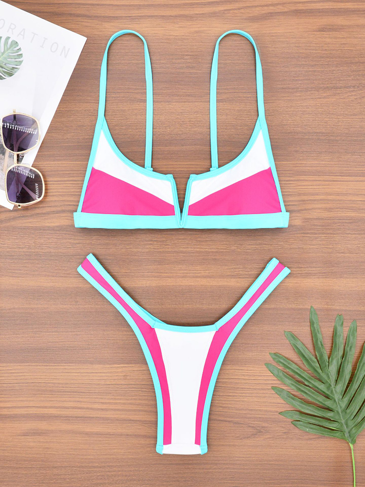 Circyy – ensemble Bikini deux pièces pour femmes, maillot de bain à col licou, couleur contrastée, string sexy, à la mode, nouvelle collection d'été, vêtements de plage chics pour les vacances