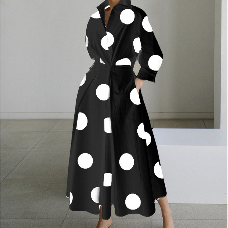 Robe chemise élégante pour femme, col à revers, manches 3/4, ceinture, coupe trapèze, longueur midi, tenue décontractée pour le bureau