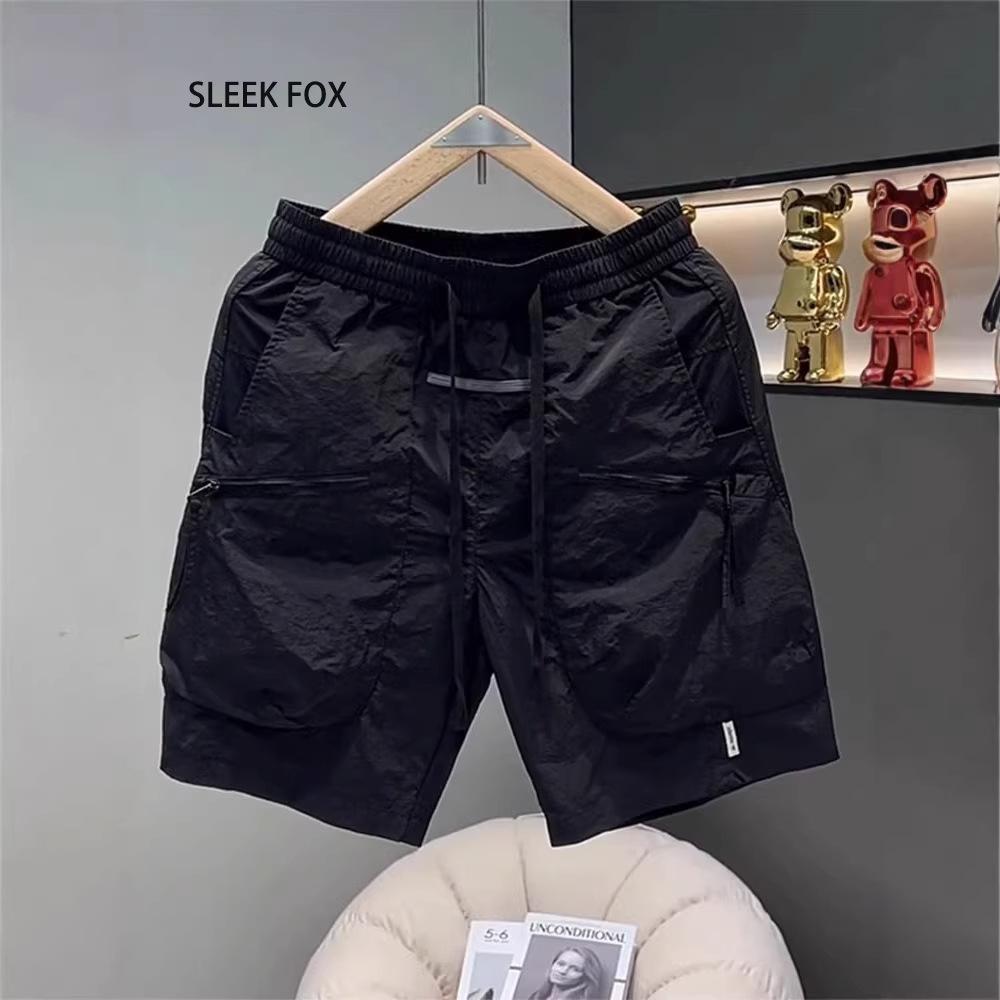 Pantalon de travail tendance et élégant avec cordon de taille, short de plage d'extérieur, grandes poches, été, polyester, coupe droite, vêtements pour hommes
