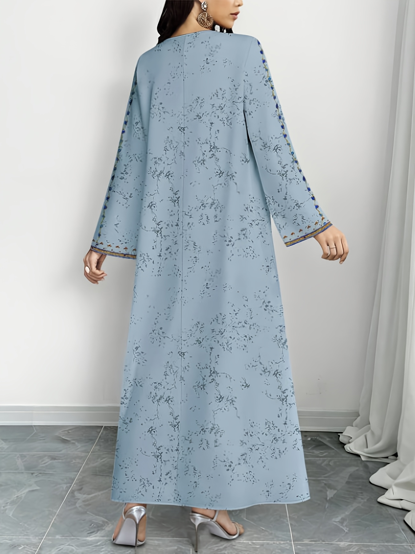 Robe longue élégante du Moyen-Orient, grande taille, imprimé ethnique, confortable et ample, pour femme, idéale pour le quotidien, les loisirs et les vacances, taille S
