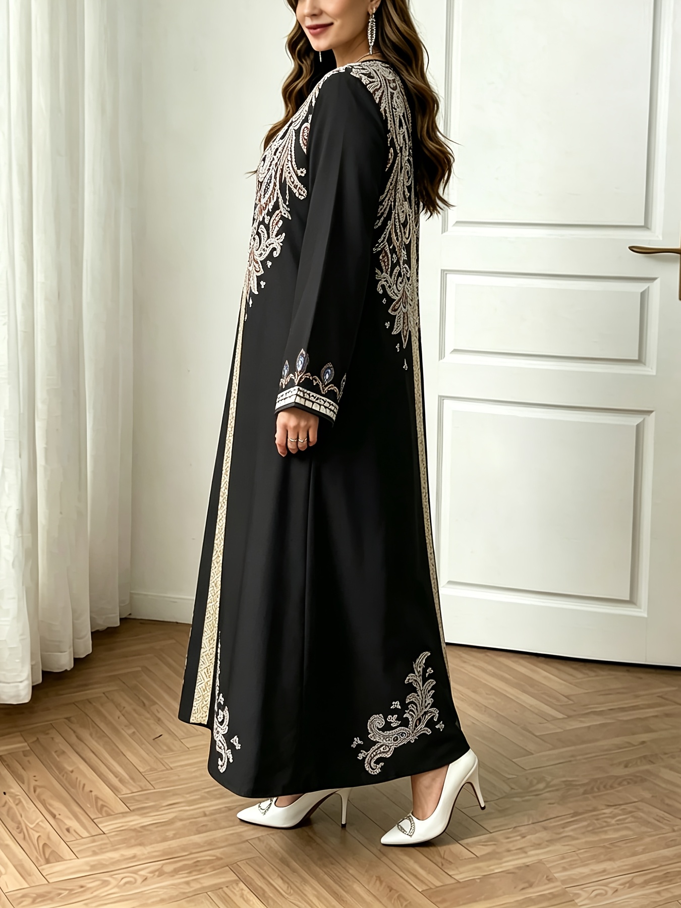 Robe du Moyen-Orient Printemps Automne Mode Femme Imprimé Ethnique Décontractée Confortable Style Vacances Robe à Manches Longues