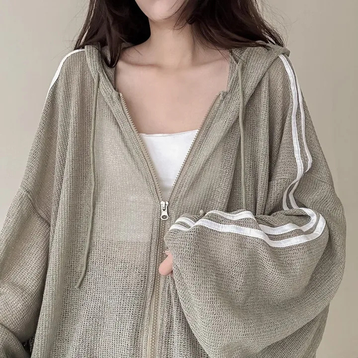 Femmes noir crème solaire vêtements rétro ample à manches longues mince lin veste mode vêtements d'extérieur pour femmes femme tricoté Cardigan 2025