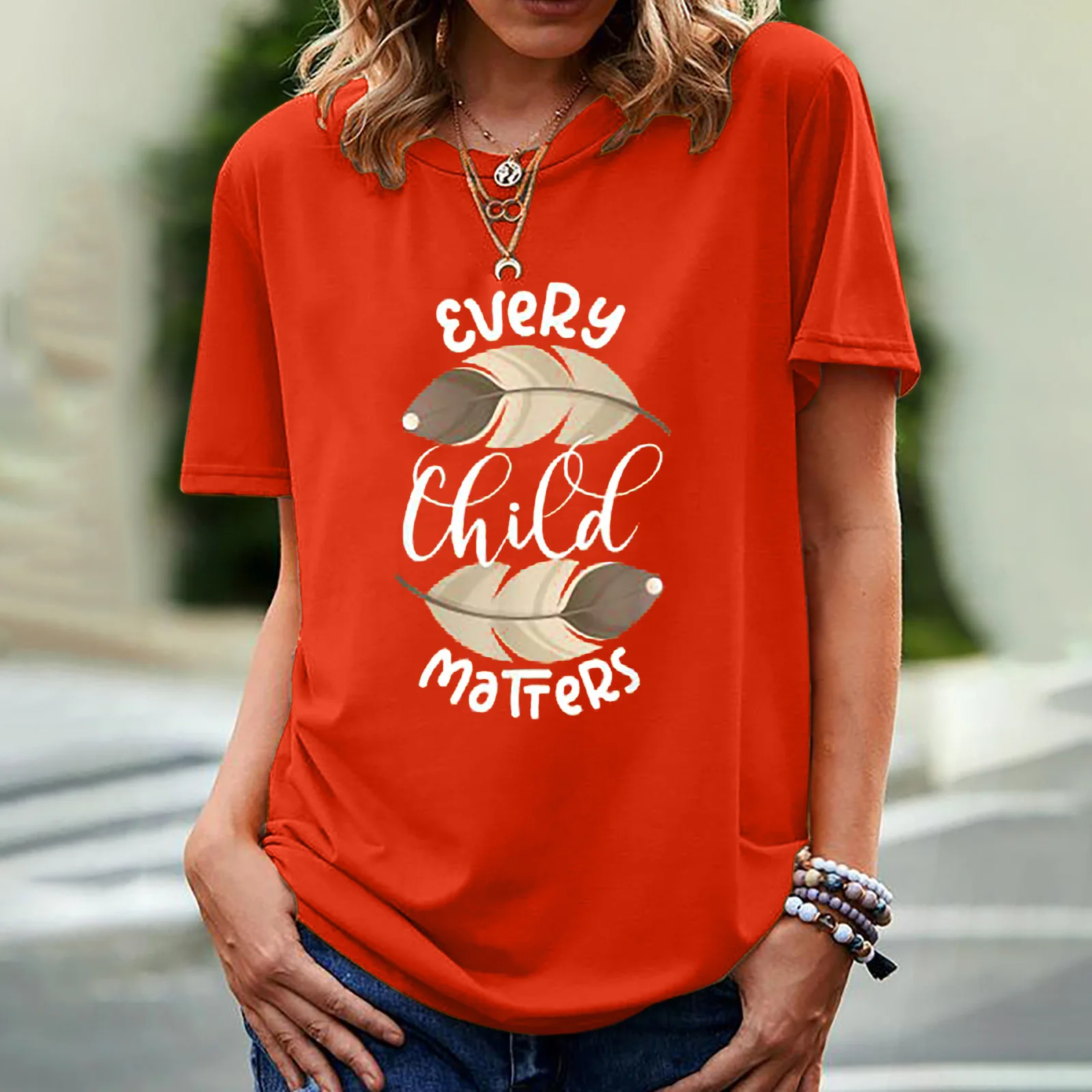 T-shirt à manches courtes et col rond pour femme, imprimé "Every Child Matters"