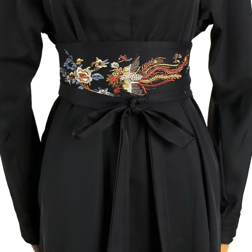 Bande de taille brodée de Style ethnique, large ceinture noire, décor de robe Hanfu