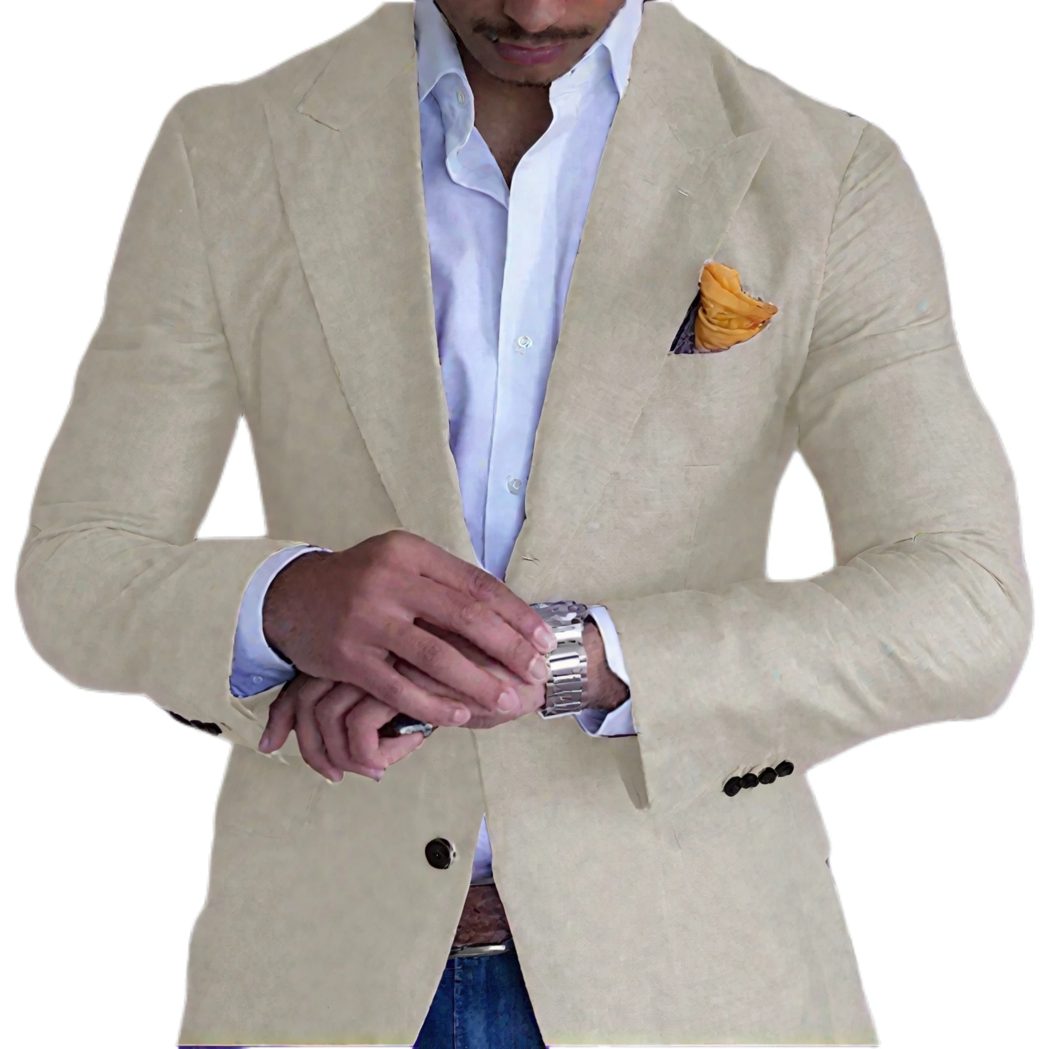 Veste élégante 1 pièce pour homme, en lin, simple boutonnage, pour fêtes, vêtements haut de gamme, blazer personnalisé, été, plage