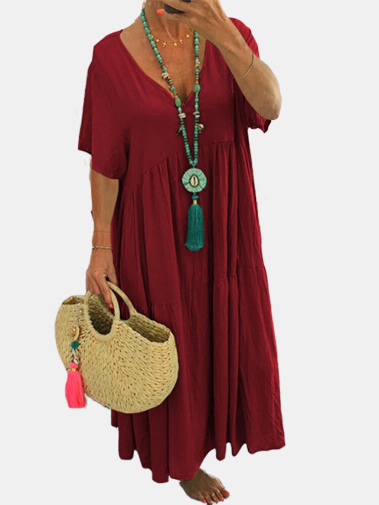 Nouvelle Robe Longue d'Été pour Femme, Col en V, Coupe Irrégulière, en Coton Mélangé, Élégante, Grande Taille, Décontractée, Longue et Ample, Style Vintage