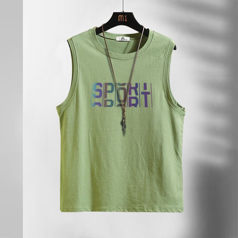 T-shirt sans manches imprimé à col rond et lettres colorées pour homme – Nouvelle collection d'été décontractée et ample style punk