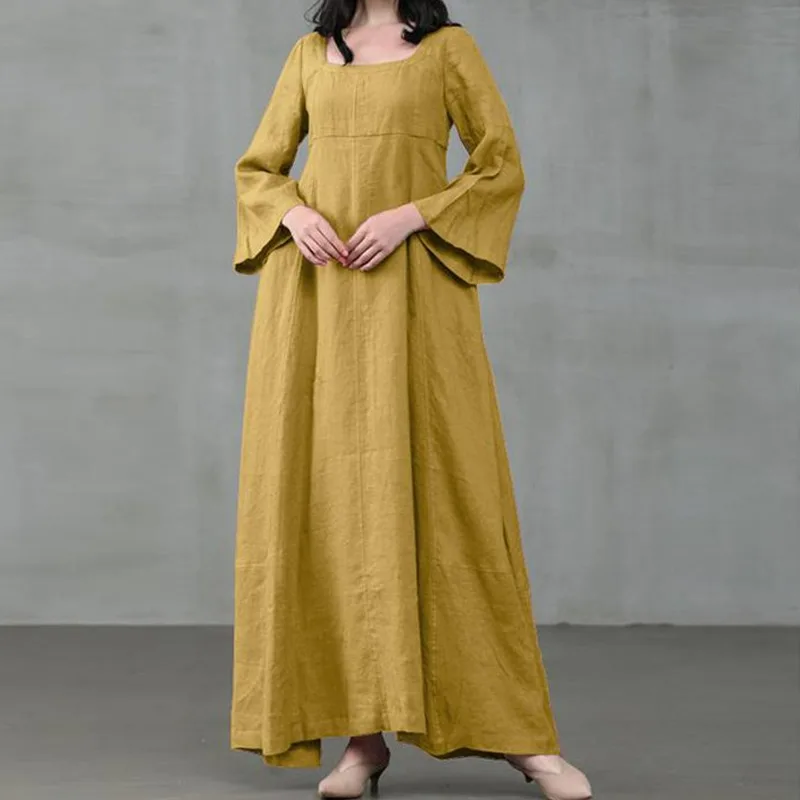 Robe Victorienne en Coton et Lin pour Femme, Costume de Palais Médiéval, Cosplay, Longue, Maxi, Kaftan, Noir, Rose, Jaune