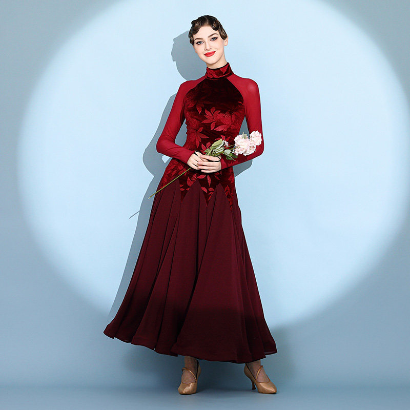 Robe de danse moderne imprimée en velours 2124, robe de performance pour femmes pour la danse de salon, la valse et les spectacles sur scène