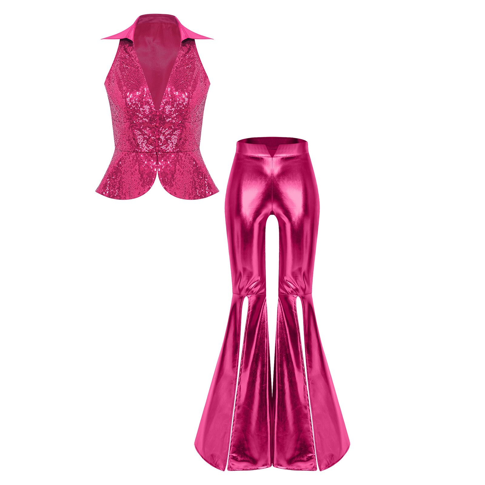 Tenue de soirée pour femmes, style festival, rave, années 70, 80, costume disco, ensemble pantalon, veste à revers, sequins, hauts, pantalons évasés, costumes