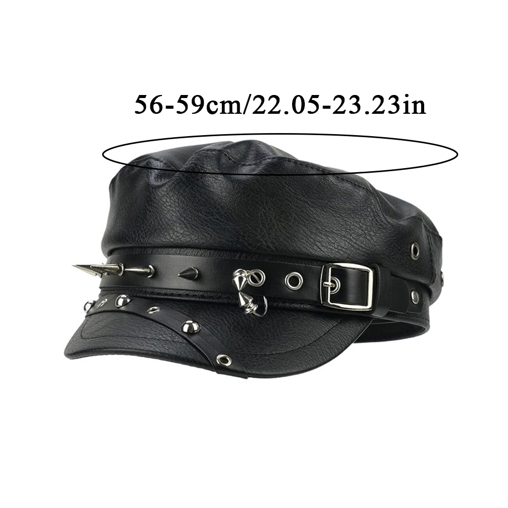 Béret Goth Punk en Cuir avec Boucle de Ceinture, Chapeau Marin Printemps-Automne, Bérets Noirs pour Femmes, Casquettes Militaires Plates pour Hommes