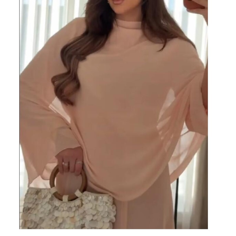 Robe châle pour femmes, mode printemps-été, col rond, manches longues, robe ample et fluide, robes longues élégantes pour femmes