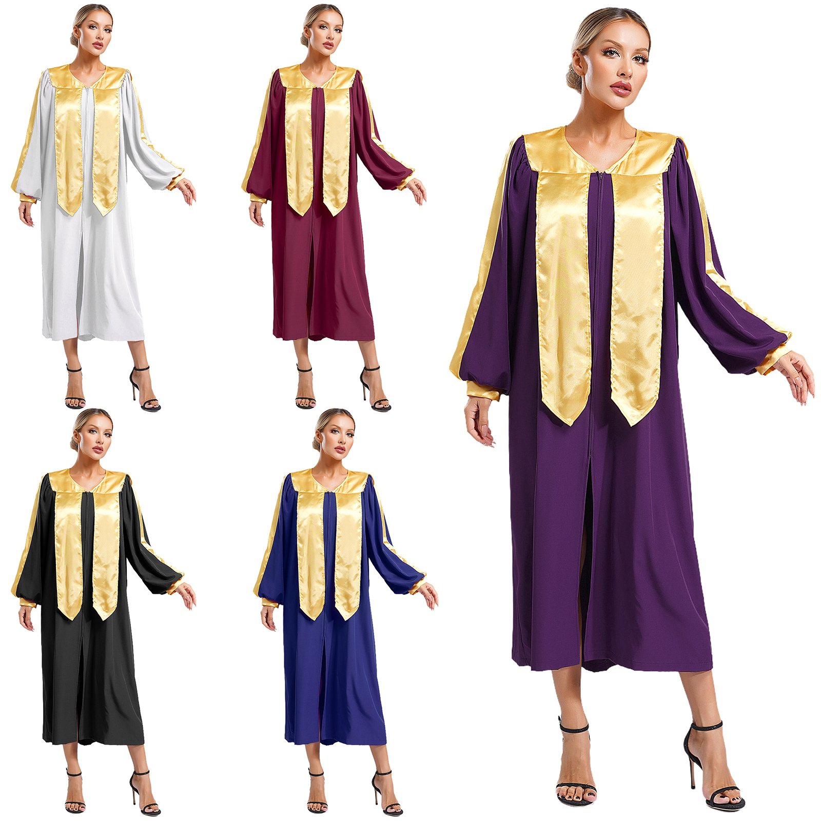 Robe de culte de chorale d'église pour femmes et hommes, Robe de danse liturgique, col en v, manches longues, fermeture éclair, Costume de fête Cosplay d'halloween
