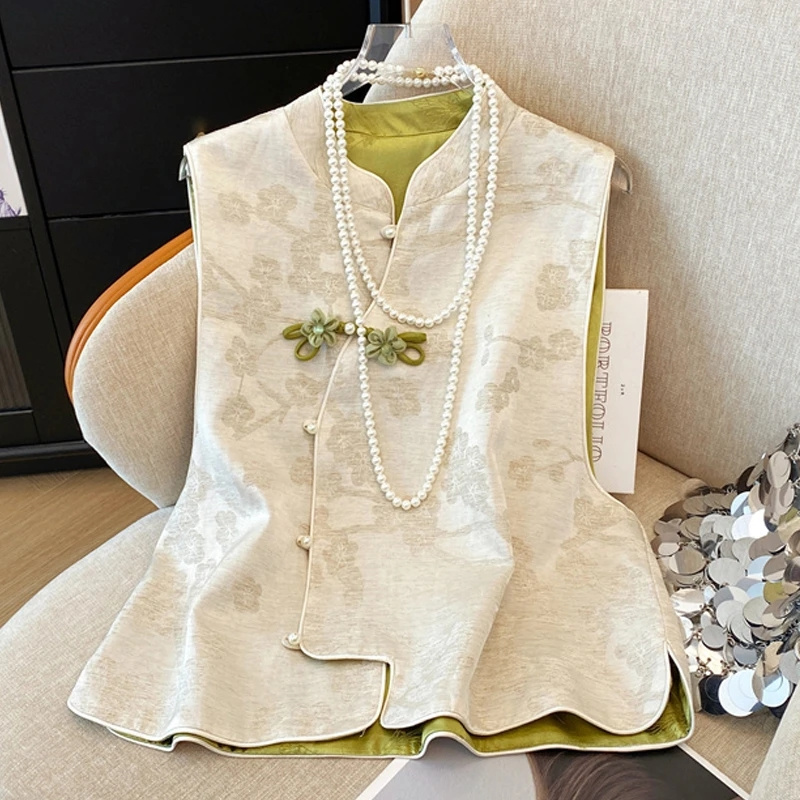 Nouveau Gilet Femme Printemps-Été Style Chinois Tendance Jacquard Coréen Ample Sans Manches Veste Décontractée