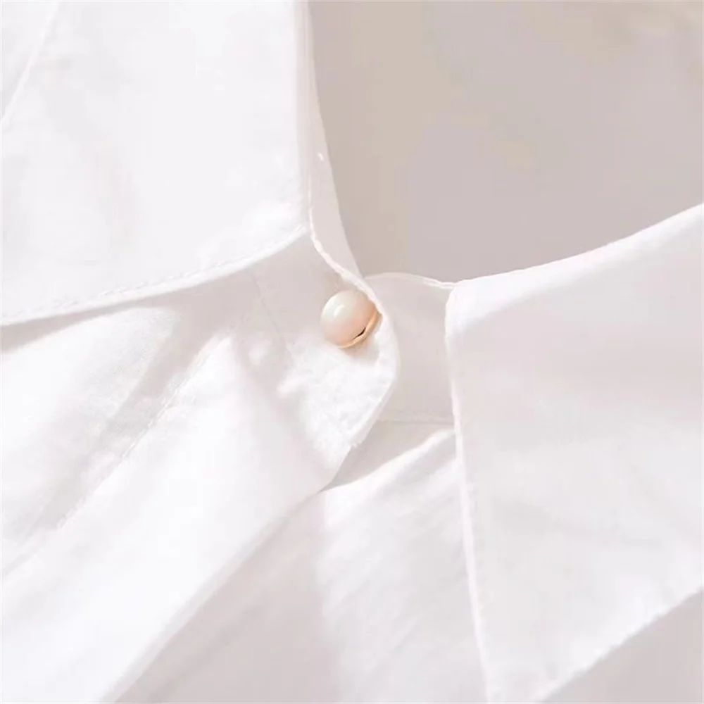 Chemise Blanche à Manches Bouffantes pour Femme, Élégante, à la Mode, lèvent, Style Français, Couleur Unie, Nouvelle Collection Été 2024