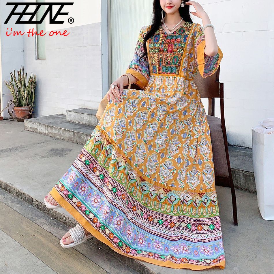 Robe indienne pour femmes été broderie Chic robes de soirée élégantes vêtements Vintage longue Maxi bal bohème Robe de plage robes