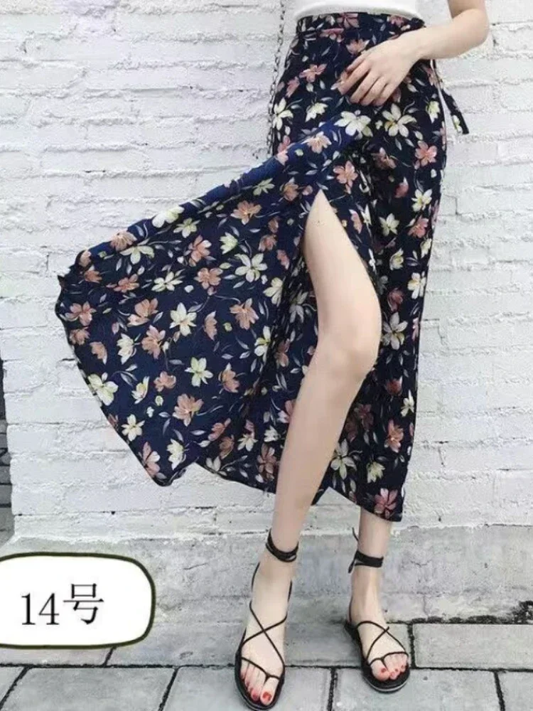 TOKITIND-Jupe ronde en mousseline de soie pour femme, décontractée, taille haute, à volants, jambes larges, adt