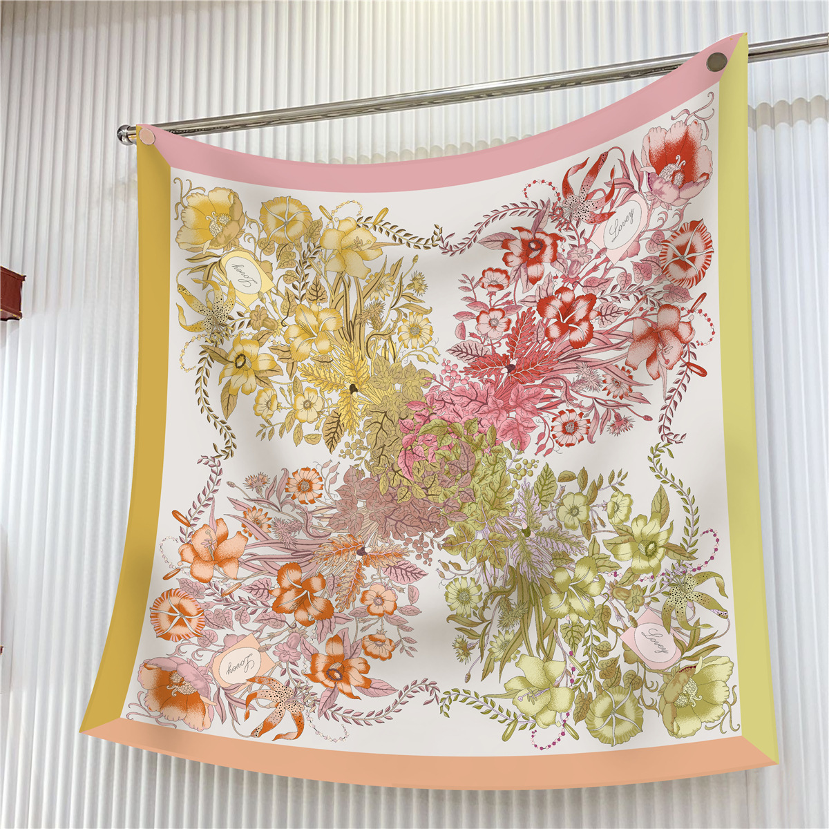 Foulard en soie sergé châle de luxe plante et fleur correspondant imprimé Foulard carré femmes Hijabs Bandana Foulard foulard foulards de tête