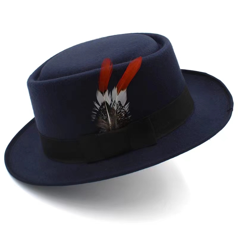 Chapeaux de Porkhelicopter en plumes pour hommes, Fedora noir solide, chapeaux d'affaires vintage, Gentleman Fashion, At Brero Hombre Chapeu Mascul37Show