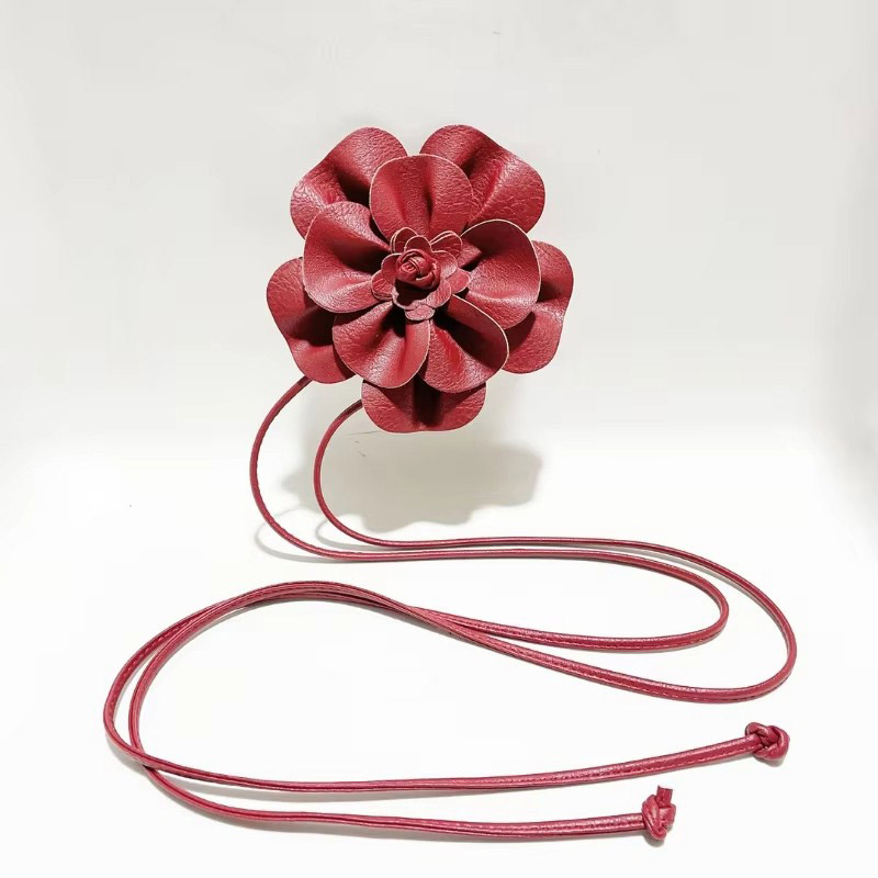 Ceinture Bohème en Cuir PU avec Grande Fleur à Nouer, Sash Décoratif pour Robe, Accessoire Gothique Vintage Polyvalent