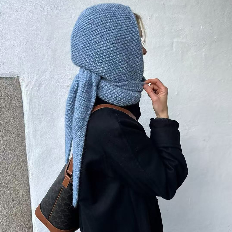 Dames 100% laine surdimensionné écharpe cagoule hiver châle capuche Protection des oreilles coupe-vent chaud Bomber chapeaux femmes mode bonnets
