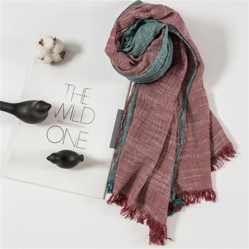 Écharpe rayée en coton et lin pour hommes, automne hiver, Patchwork, foulard chaud, accessoires masculins, châle Bufanda