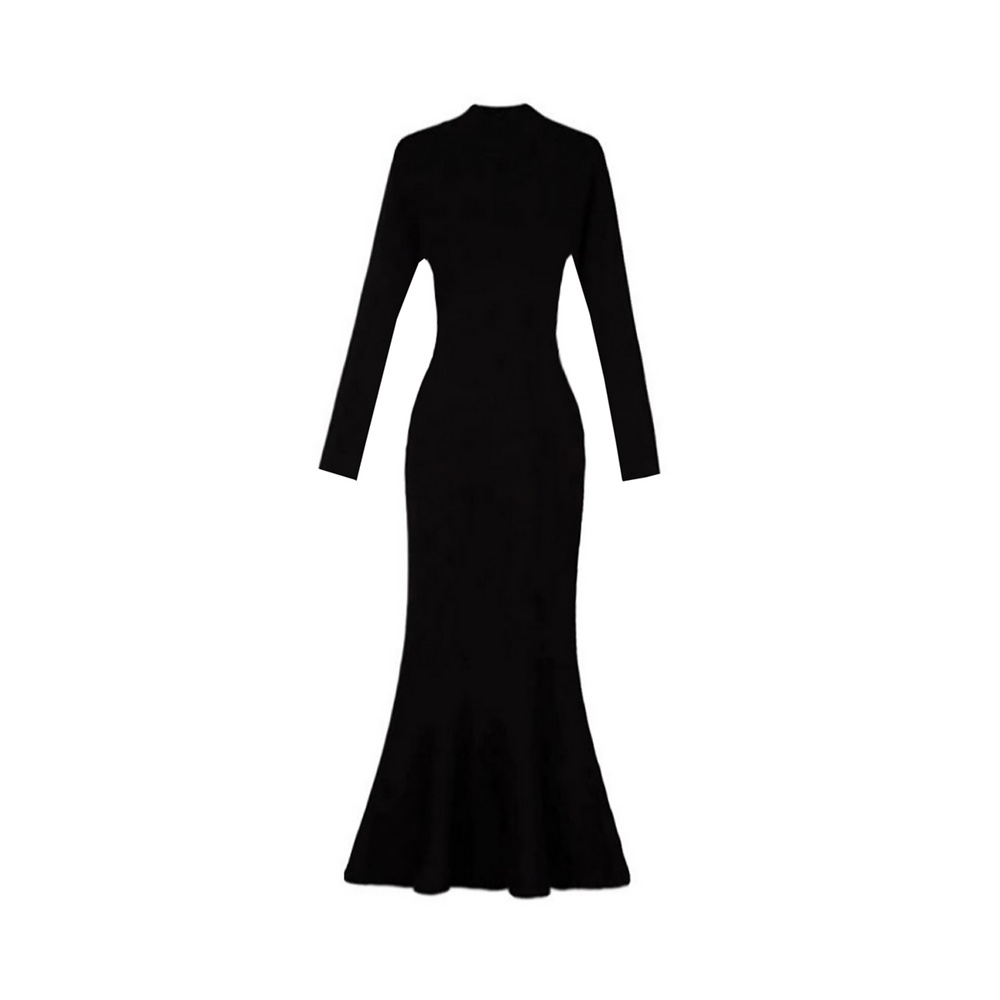 Robe Longue pour Femme, Tenue Vintage Élégante, Slim, Noire, pour Automne et Hiver