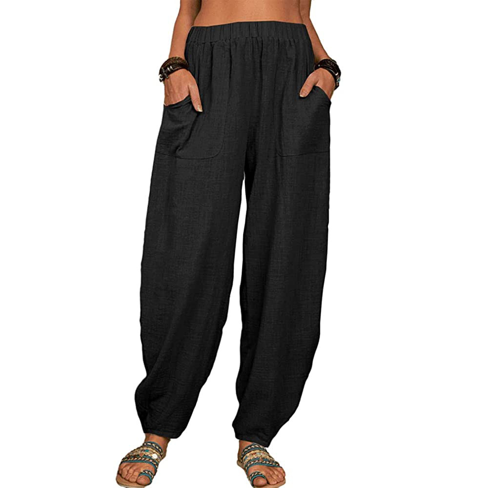 Décontracté femmes sarouel été femme coton lin ample jambe large pantalons longs Homewear LRFZ-922