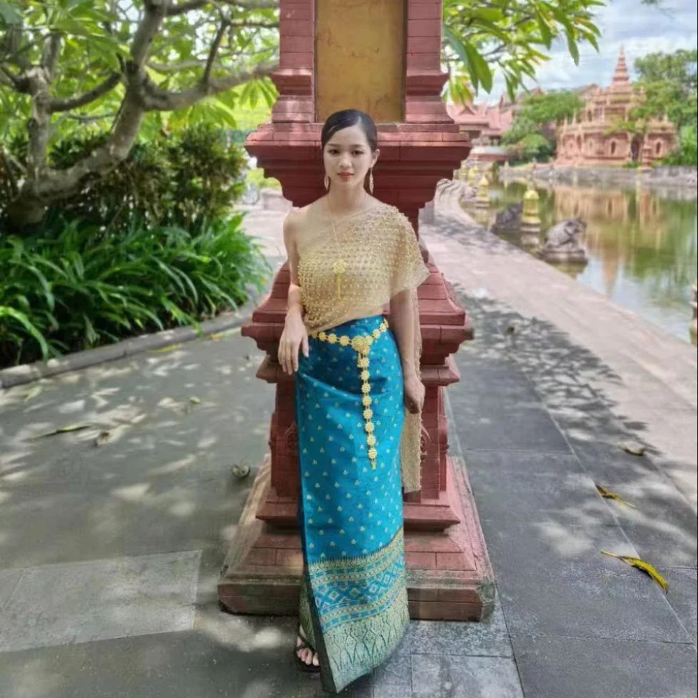 Robe thaïlandaise pour femmes, été 2026, costume Dai à une épaule, rouge étoilé, vêtements asiatiques vietnamiens, robes traditionnelles thaïlandaises