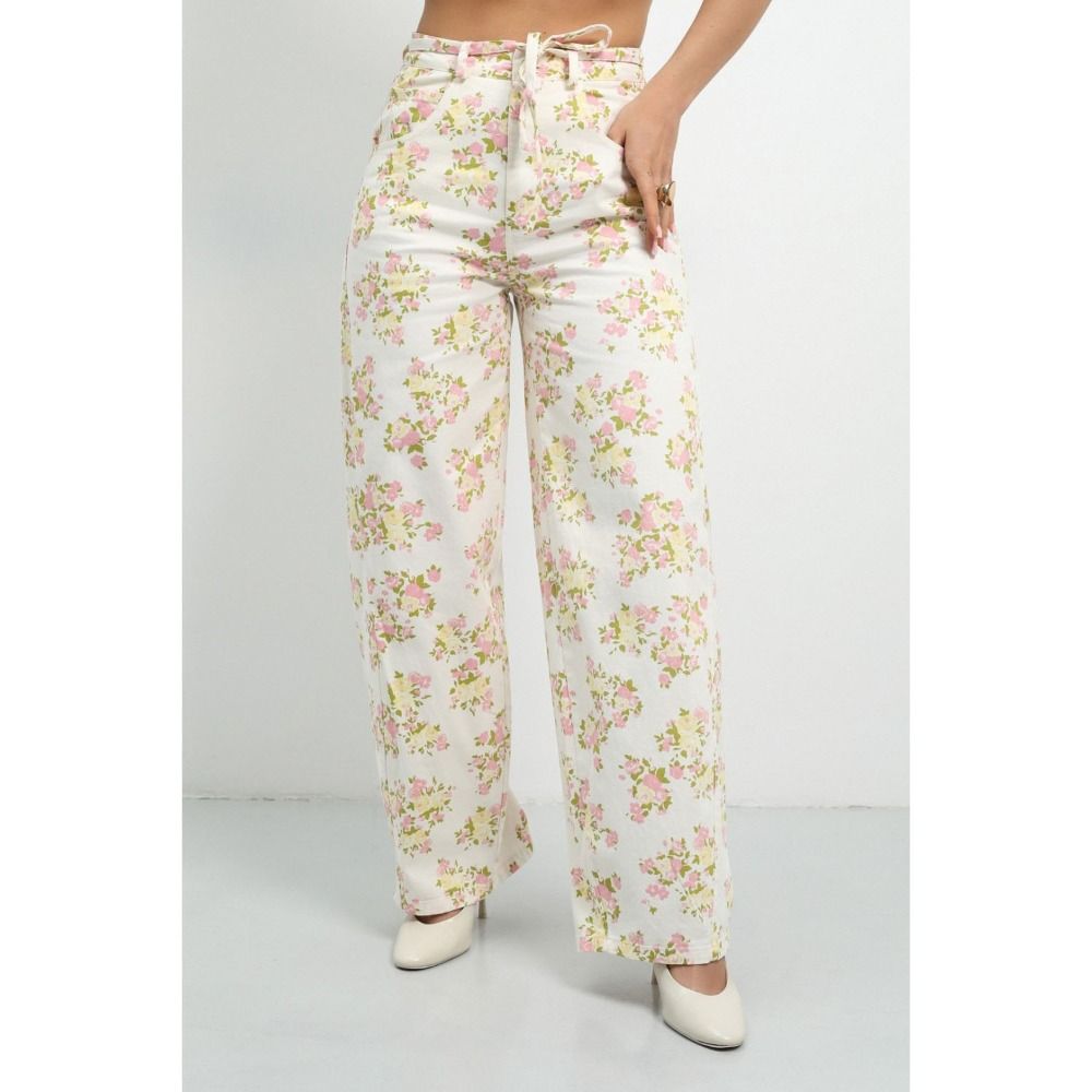 Ensemble pantalon et gilet sans manches pour femme, chic, imprimé floral, avec haut court à volants, décontracté, sexy, pantalon large, tenue d'été