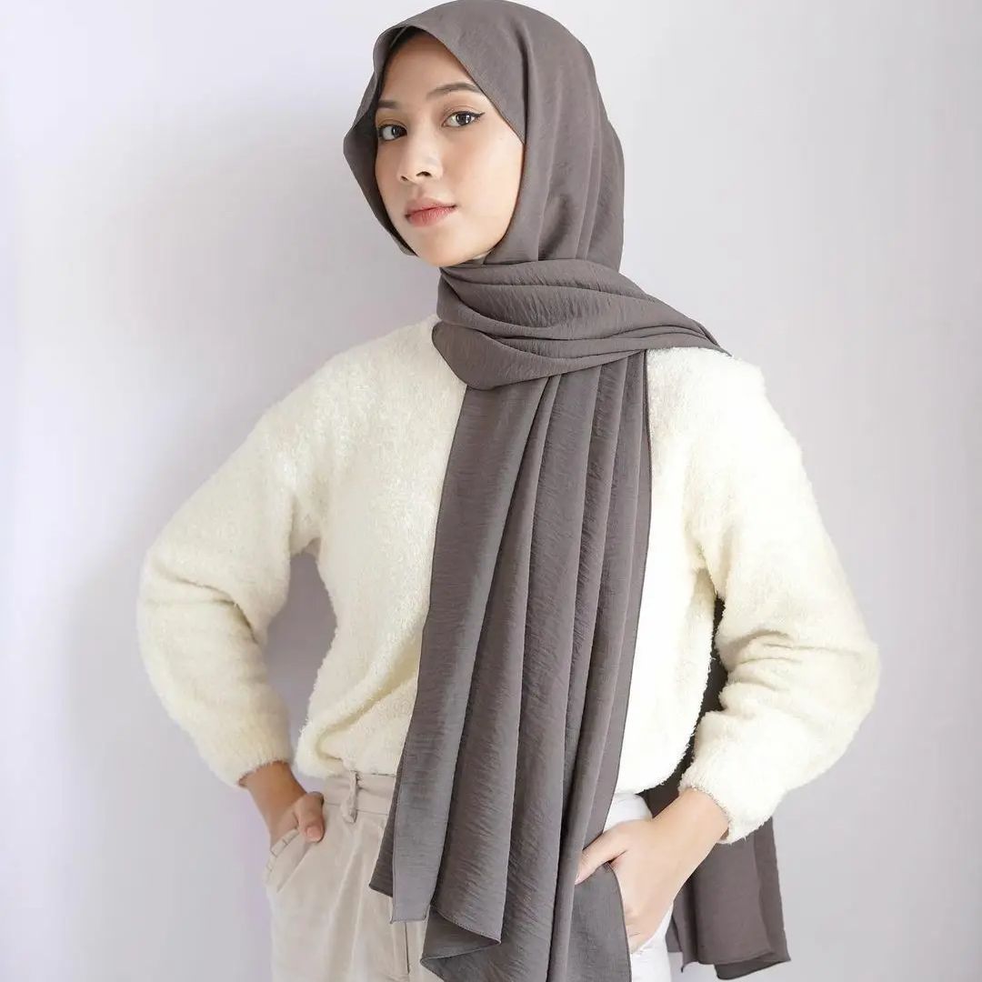 Foulard Hijab en mousseline de soie et velours pour femmes, châle de luxe doux et uni pour femmes musulmanes, Turban Chic pour Ramadan
