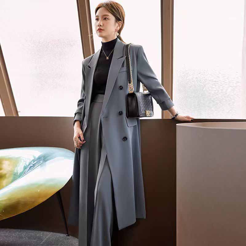FANAN élégant Long Trench manteau femmes coréen Double boutonnage bureau dame Blazer veste mode Streetwear à manches longues pardessus
