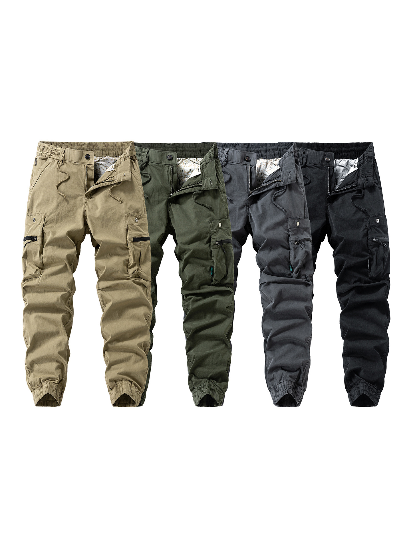 Pantalon cargo jogger pour homme avec fermeture éclair, taille élastique à cordon de serrage, bas de pantalon à revers, résistant à l'usure, pantalon tactique d'extérieur 539