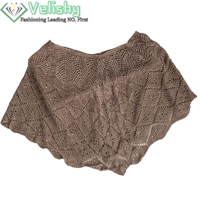 Châle tricoté en soie glacée pour femmes, léger, ajouré, Design à la mode, couverture d'épaule à paillettes, enveloppe de tête sur l'épaule, été