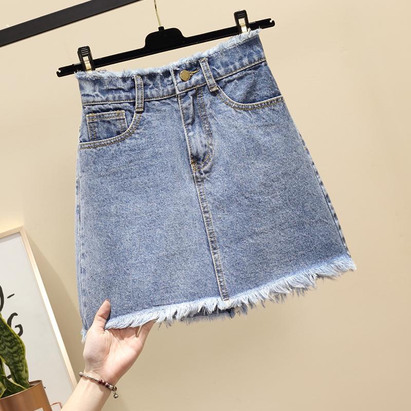 Jupe en jean taille haute pour femme, jupe courte A-Line, printemps et été