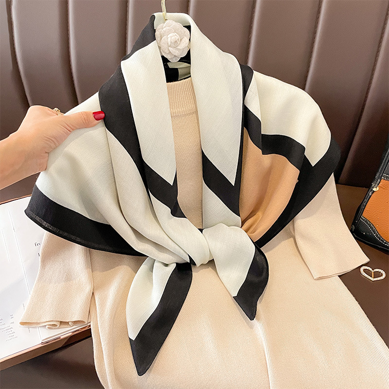 Foulard Carré Géométrique en Coton pour Femme, Petit Mouchoir, Sac à Dos, Hijab, 90x90cm