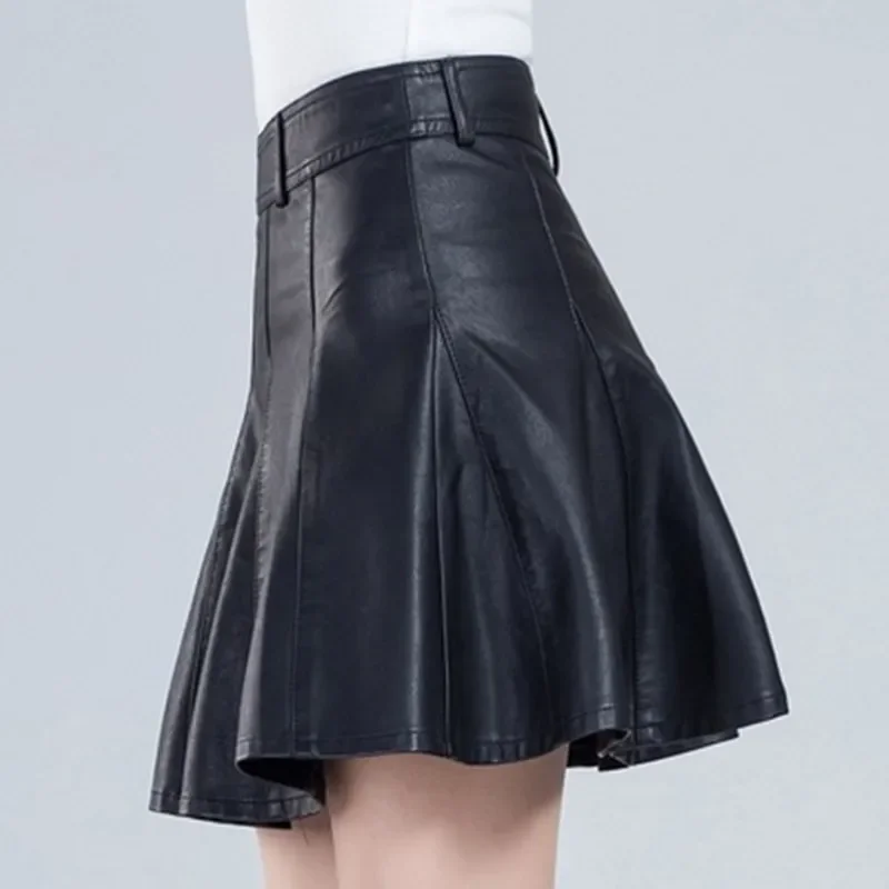 Jupe Mini en cuir véritable pour femme, élégante, grande taille, nouvelle mode coréenne, taille haute, Sexy