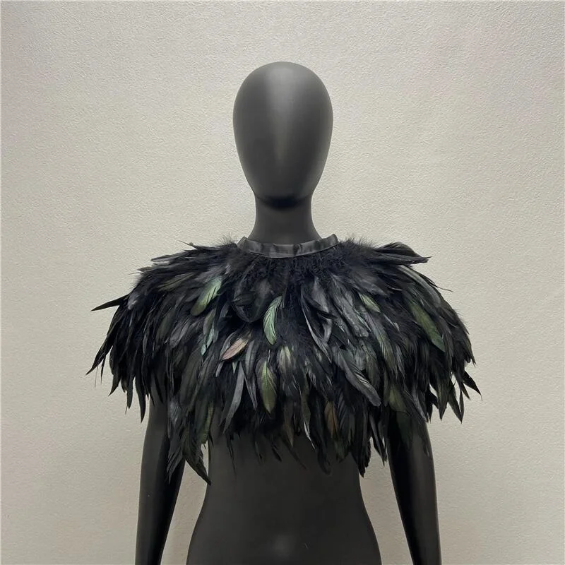Foulards de cou gothiques pour femmes, châles, robe de dinde, cape d'Halloween, fourrure, plume, fête de mariage, costume de cosplay