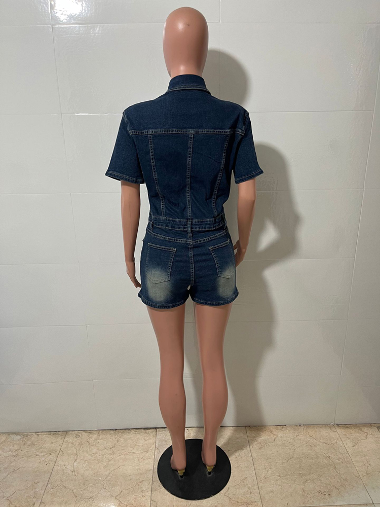 Barboteuse une pièce en Denim pour femmes, Sexy, moulante, Streetwear, Club Y2k, tenues à la mode, poches, boutons, short en Jean délavé, combinaison