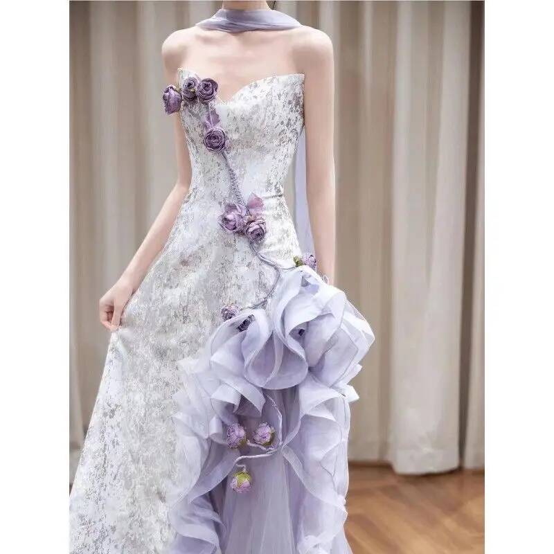 Robe violette sans bretelles pour femme, Robe de mariée Design Ultra féerique, Robe de fiançailles, robe de grillage, Robe d'hôte de réunion annuelle