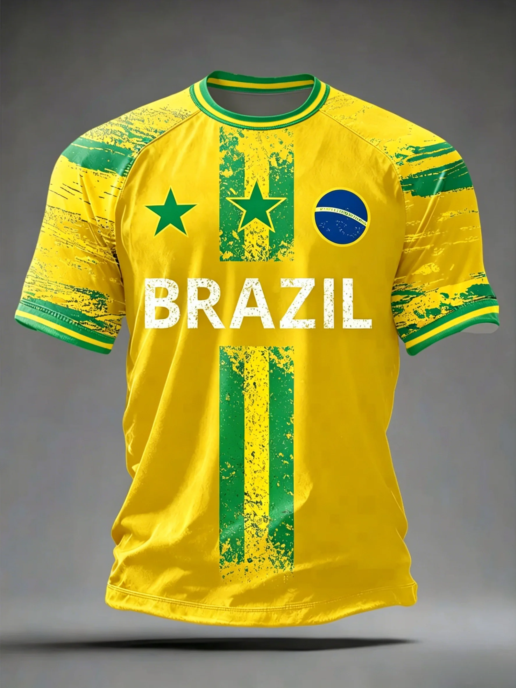 Maillot de football style Brésil 2026 pour homme – Séchage rapide, respirant, coupe ajustée, manches courtes, col rond – Idéal pour l'entraînement et les matchs décontractés