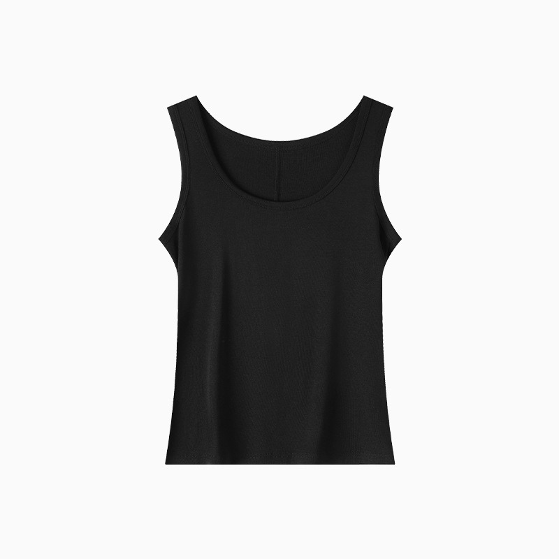 Débardeur Femme Col U en Mélange Tencel et Laine, Coupe Slim, Sans Manches, Couleur Unie, pour Superposition, Camisole Basique d'Été