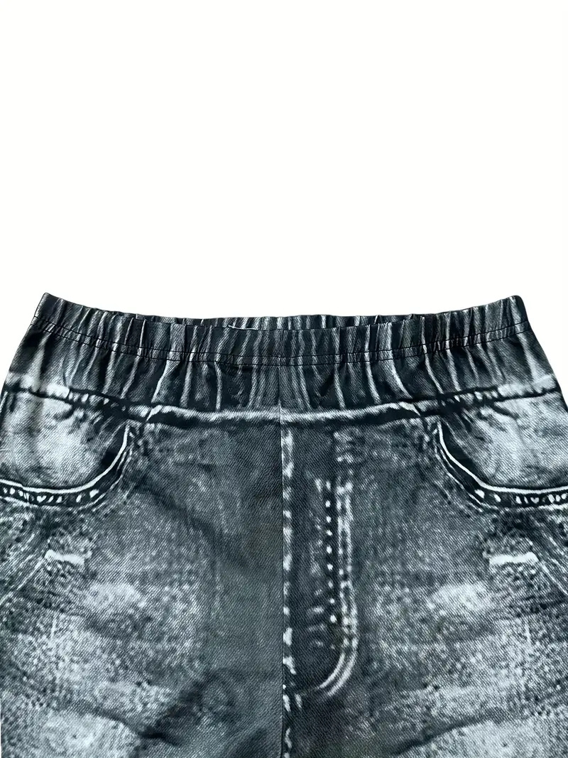 Leggings élégants en faux denim imprimé pour femmes, mode printemps-automne