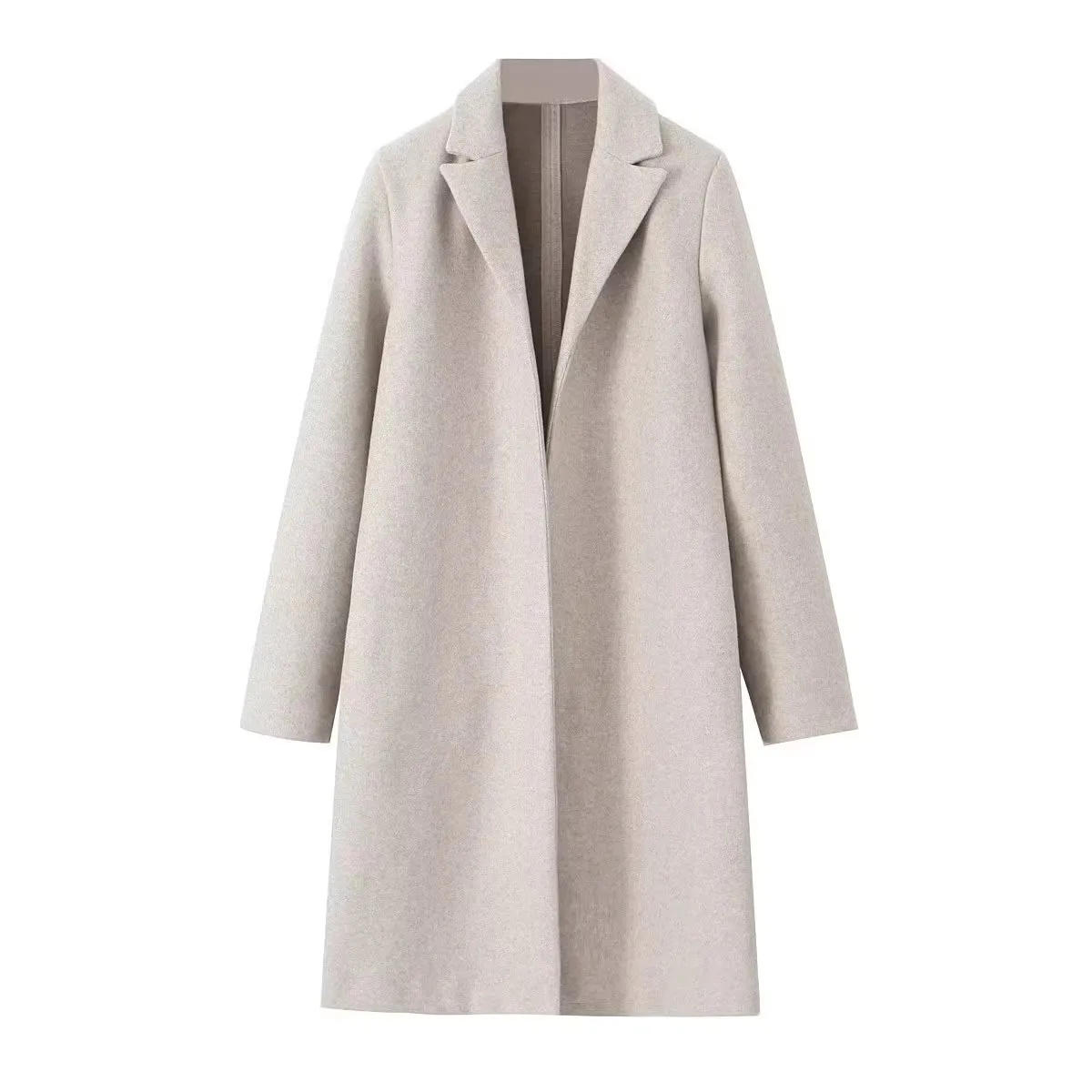 2025 femmes manteau en laine mode solide point ouvert longs Trench manteaux Vintage col en v manches longues femme Chic dame tenues
