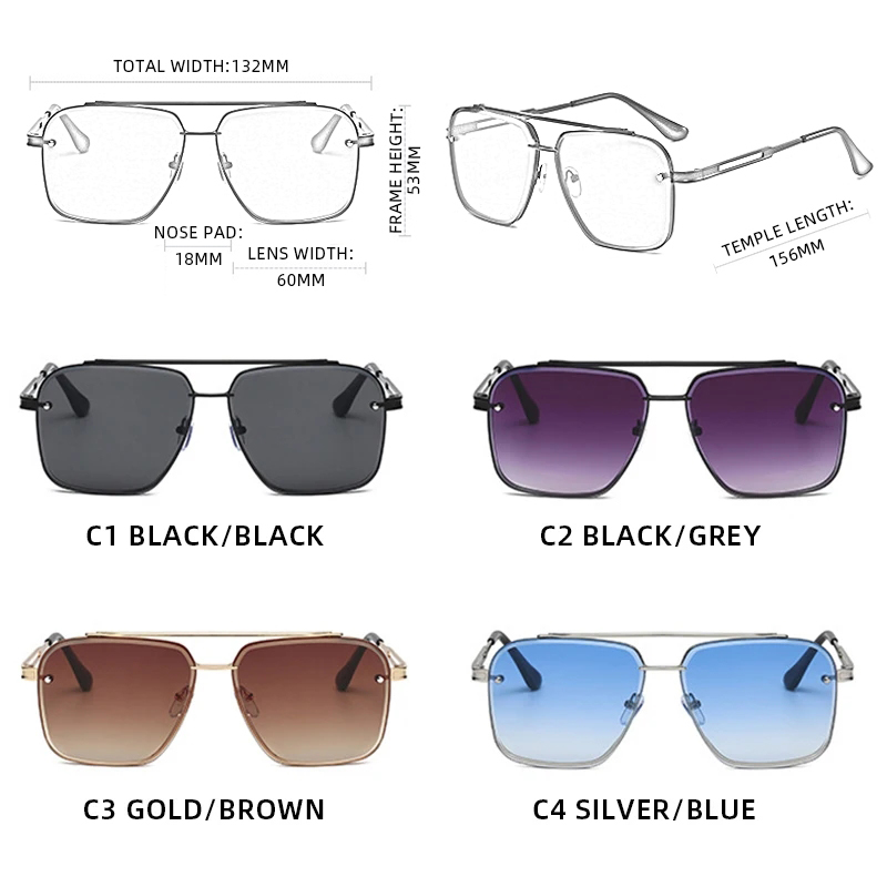 Lunettes de soleil carrées en métal de luxe pour hommes et femmes, lunettes de soleil Big Pilot, nuances de conduite, classique, noir, happator, mode