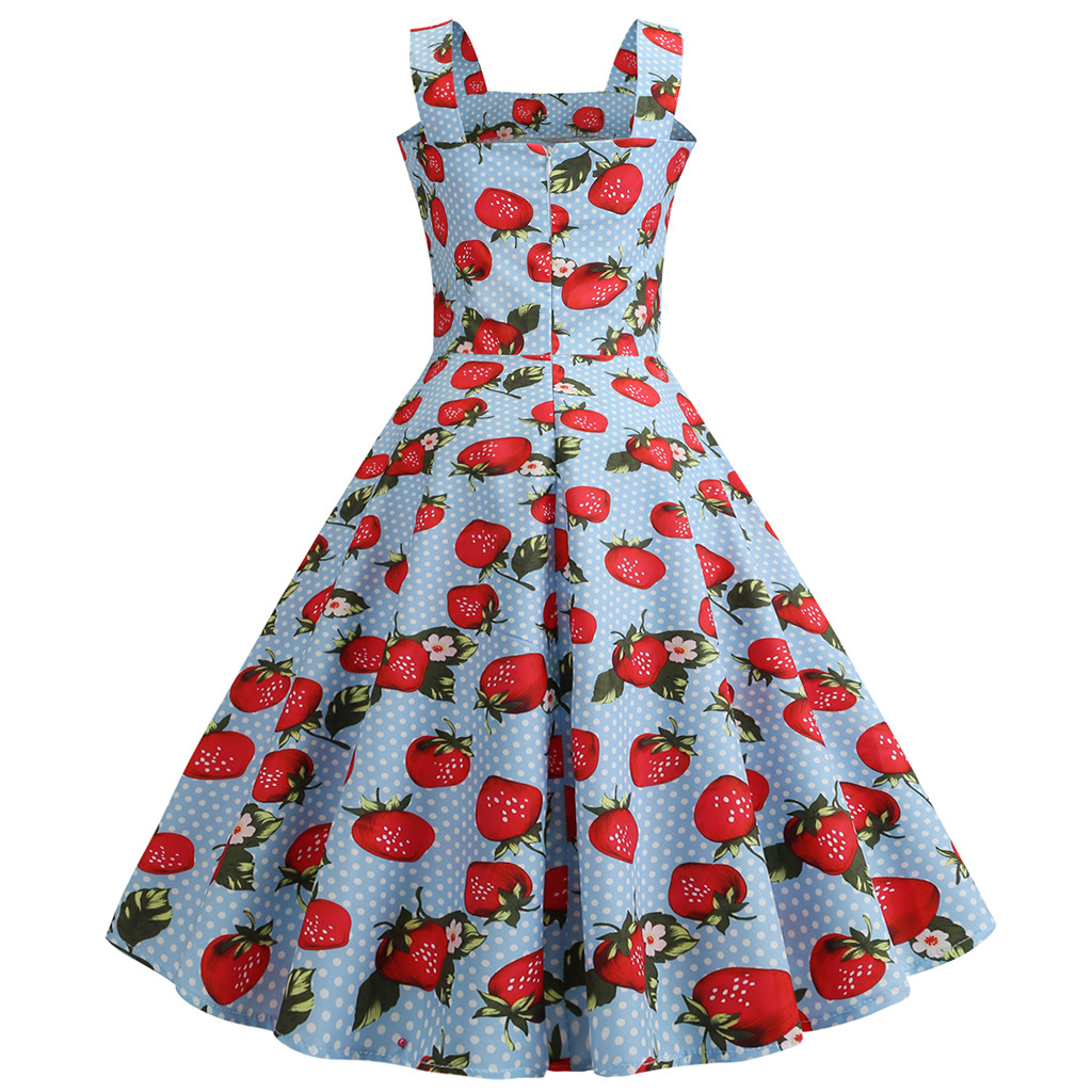 Robe de Cocktail Rockabilly Vintage des années 90 pour femmes, col en V, sans manches, taille haute, grande Robe trapèze, imprimé rétro, petite Robe d'été fraîche