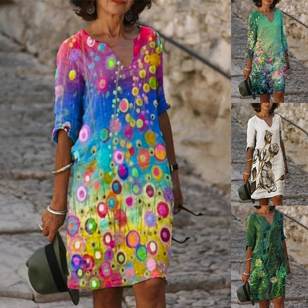 Nouveau printemps femmes lâche Vintage volants robe été grand imprimé Boho décontracté fête robes élégantes